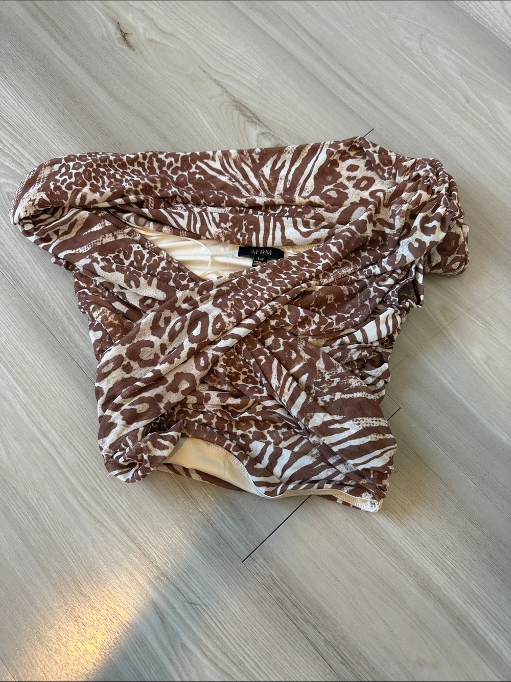 AFRM Brown & Cream Animal Print Wrap Camisole